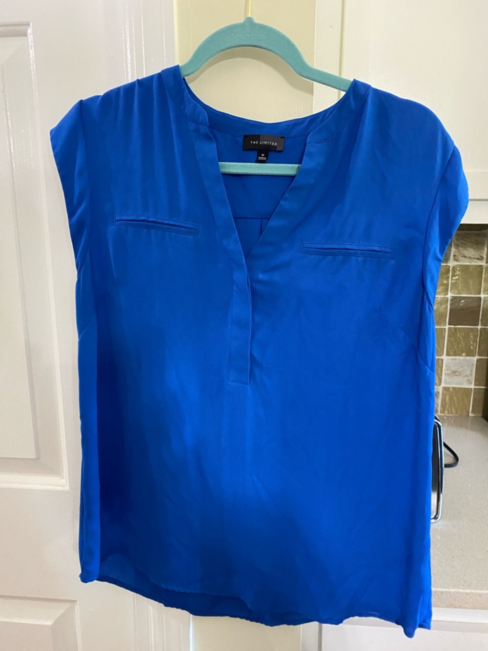 The Limited Bright Blue V-Neck Cap Sleeve Blouse